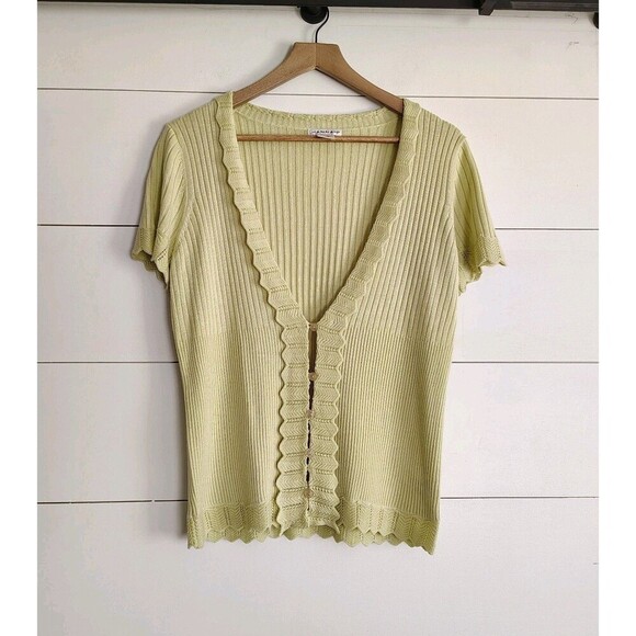 Y2K Short Sleeve Knit Sweater Cardigan Green Fairycore Twee Romantic Size Med - Picture 1 of 7